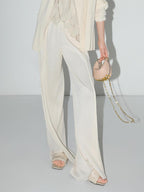 COCOBELLA Pleated Minimalist Office Natural Waist Loose Wide Leg Polyester Pants