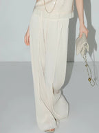 COCOBELLA Pleated Minimalist Office Natural Waist Loose Wide Leg Polyester Pants