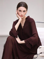 COCOBELLA Pleated Ruffle Lace Collar A Line Office Shirt Dress Two Piece T-Shirts