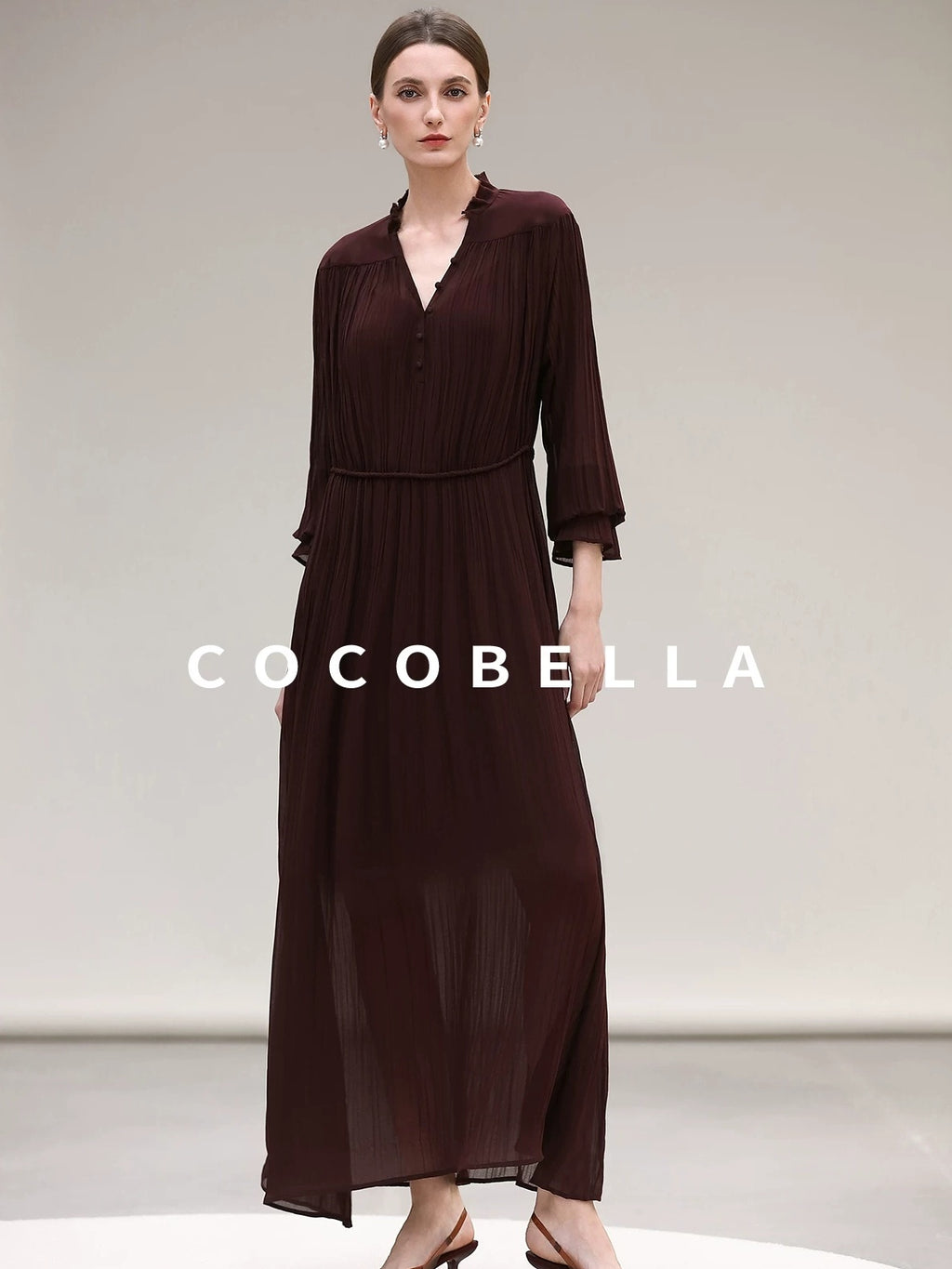 COCOBELLA Pleated Ruffle Lace Collar A Line Office Shirt Dress Two Piece T-Shirts