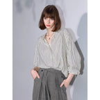 COCOBELLA_Pleated_Striped_Stand_Collar_Straight_Fit_Long_Sleeve_Button_Commuter_Shirts_MISSTT