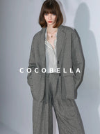 COCOBELLA Pleated Striped Stand Collar Straight Fit Long Sleeve Button Commuter Shirts
