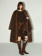 COCOBELLA Plush Faux Fur Long V Neck Straight Fit Women Office Chic Black Brown Coats