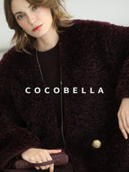 COCOBELLA Plush Faux Fur Midlength Double Breasted Loose Women Vintage Purple Coats