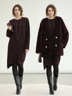COCOBELLA Plush Faux Fur Midlength Double Breasted Loose Women Vintage Purple Coats