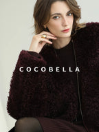 COCOBELLA Plush Faux Fur Midlength Double Breasted Loose Women Vintage Purple Coats