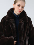 Plush Faux Fur Oversized Stand Collar Vintage Commuter Coffee Brown Coats