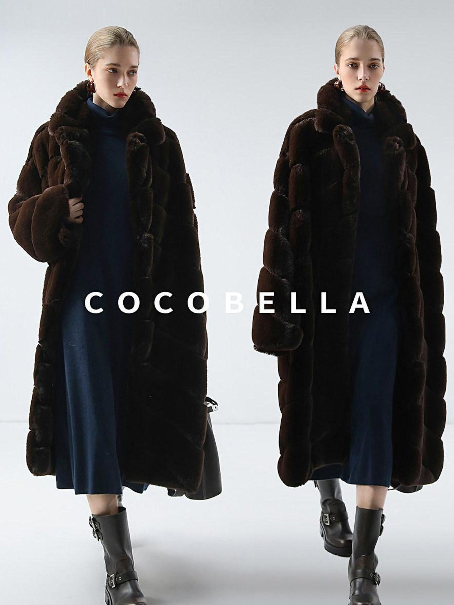 COCOBELLA Plush Faux Fur Oversized Stand Collar Vintage Commuter Coffee Brown Coats