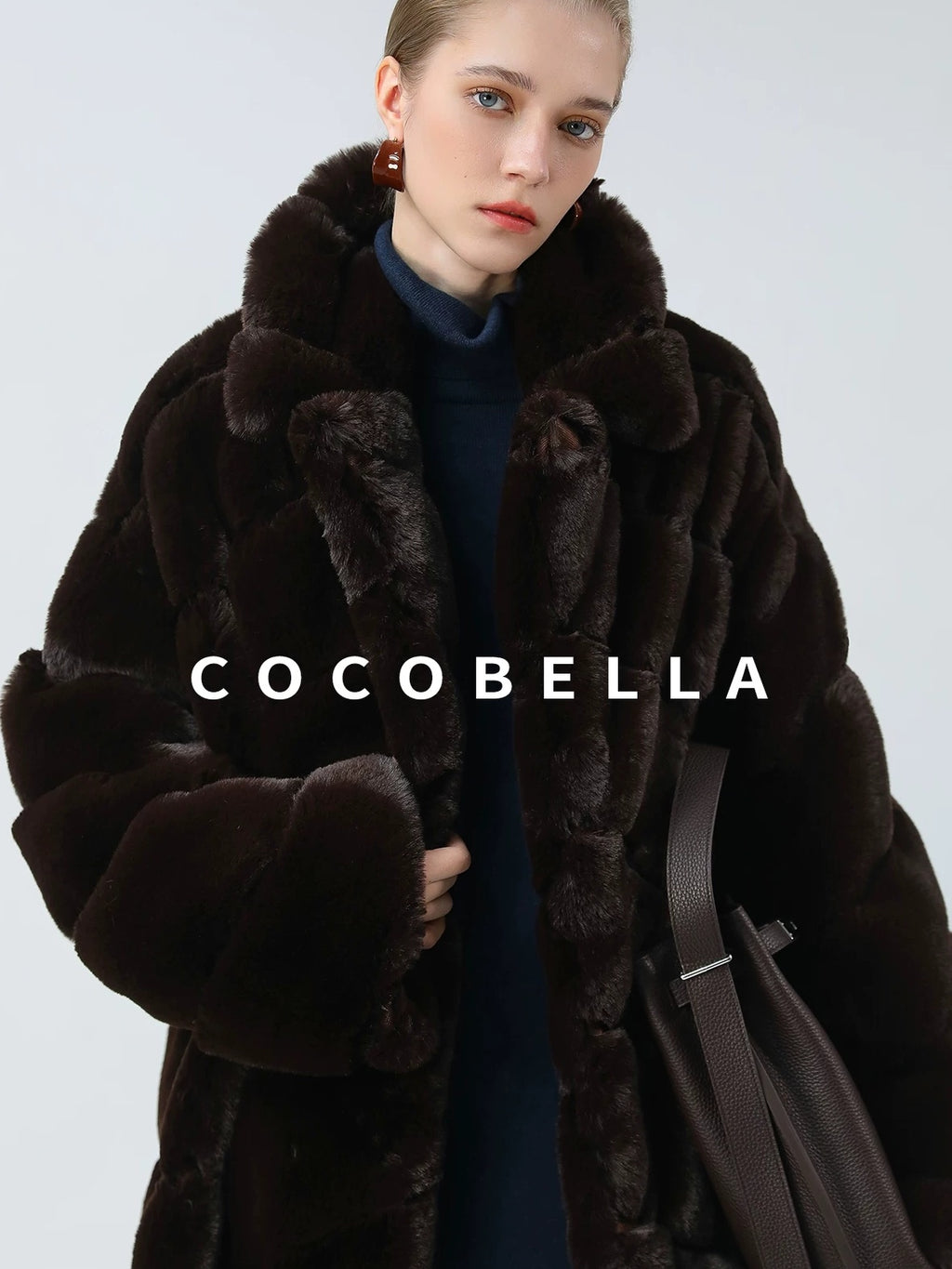 Plush Faux Fur Oversized Stand Collar Vintage Commuter Coffee Brown Coats