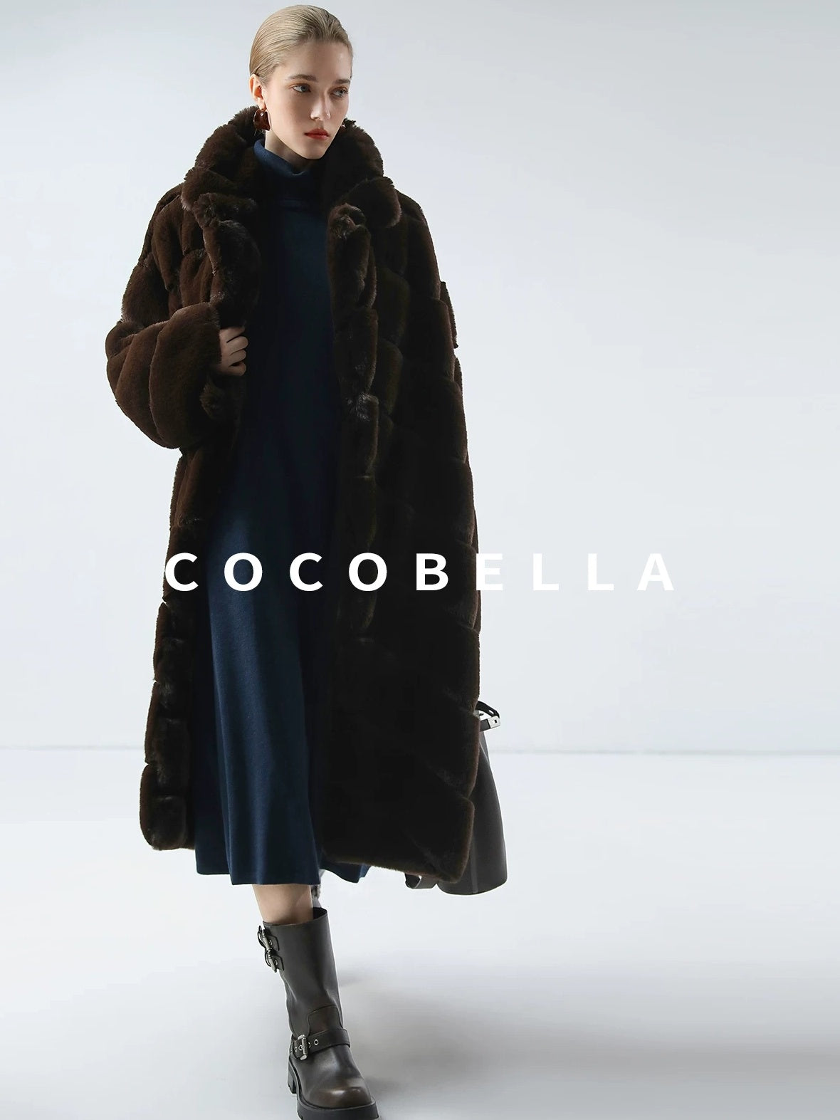 Plush Faux Fur Oversized Stand Collar Vintage Commuter Coffee Brown Coats