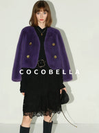 COCOBELLA Plush Faux Fur Short V Neck Long Sleeve Ol Workwear Women Black Brown Jackets
