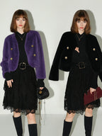 COCOBELLA Plush Faux Fur Short V Neck Long Sleeve Ol Workwear Women Black Brown Jackets