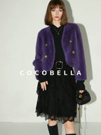 COCOBELLA Plush Faux Fur Short V Neck Long Sleeve Ol Workwear Women Black Brown Jackets