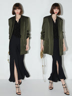 COCOBELLA Polished Avocado Green Double Breasted Straight Midlength Women Office Blazers