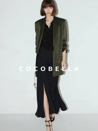 COCOBELLA Polished Avocado Green Double Breasted Straight Midlength Women Office Blazers