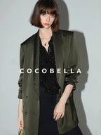 COCOBELLA Polished Avocado Green Double Breasted Straight Midlength Women Office Blazers