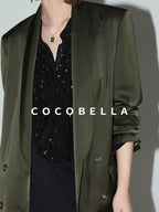 COCOBELLA Polished Avocado Green Double Breasted Straight Midlength Women Office Blazers