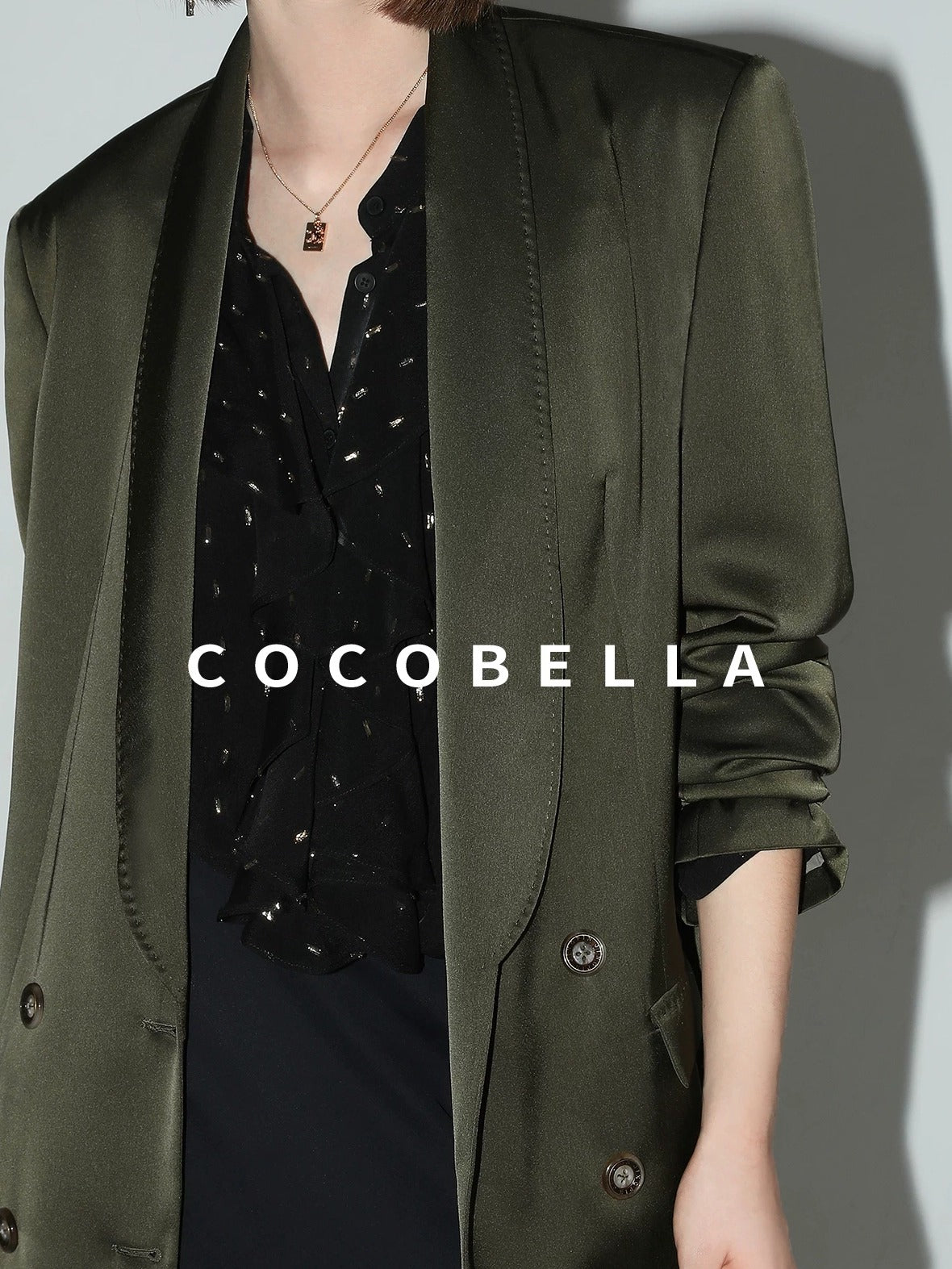 COCOBELLA Polished Avocado Green Double Breasted Straight Midlength Women Office Blazers