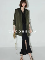 COCOBELLA Polished Avocado Green Double Breasted Straight Midlength Women Office Blazers