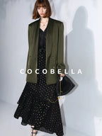 COCOBELLA Polished Avocado Green Double Breasted Straight Midlength Women Office Blazers