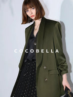 COCOBELLA Polished Avocado Green Double Breasted Straight Midlength Women Office Blazers