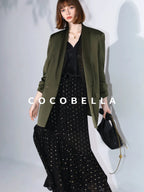 COCOBELLA Polished Avocado Green Double Breasted Straight Midlength Women Office Blazers