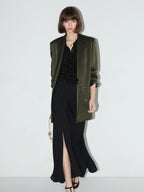 COCOBELLA Polished Avocado Green Double Breasted Straight Midlength Women Office Blazers