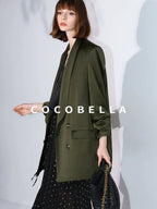 COCOBELLA Polished Avocado Green Double Breasted Straight Midlength Women Office Blazers