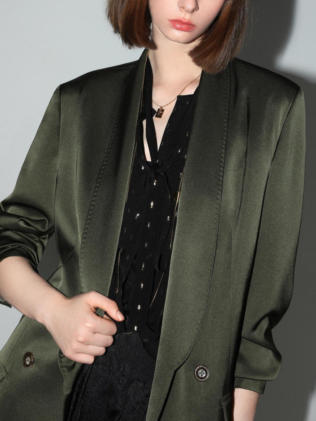 COCOBELLA Polished Avocado Green Double Breasted Straight Midlength Women Office Blazers