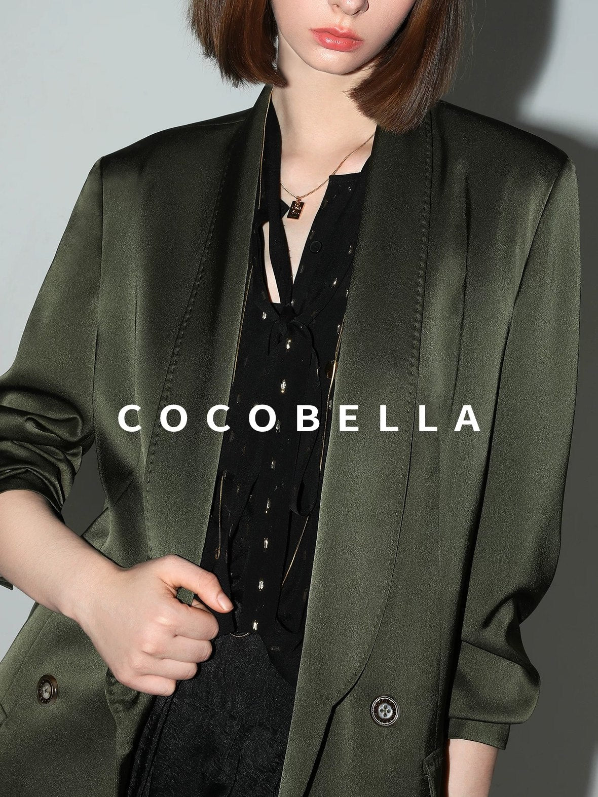 COCOBELLA Polished Avocado Green Double Breasted Straight Midlength Women Office Blazers