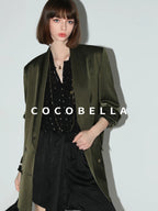 COCOBELLA Polished Avocado Green Double Breasted Straight Midlength Women Office Blazers