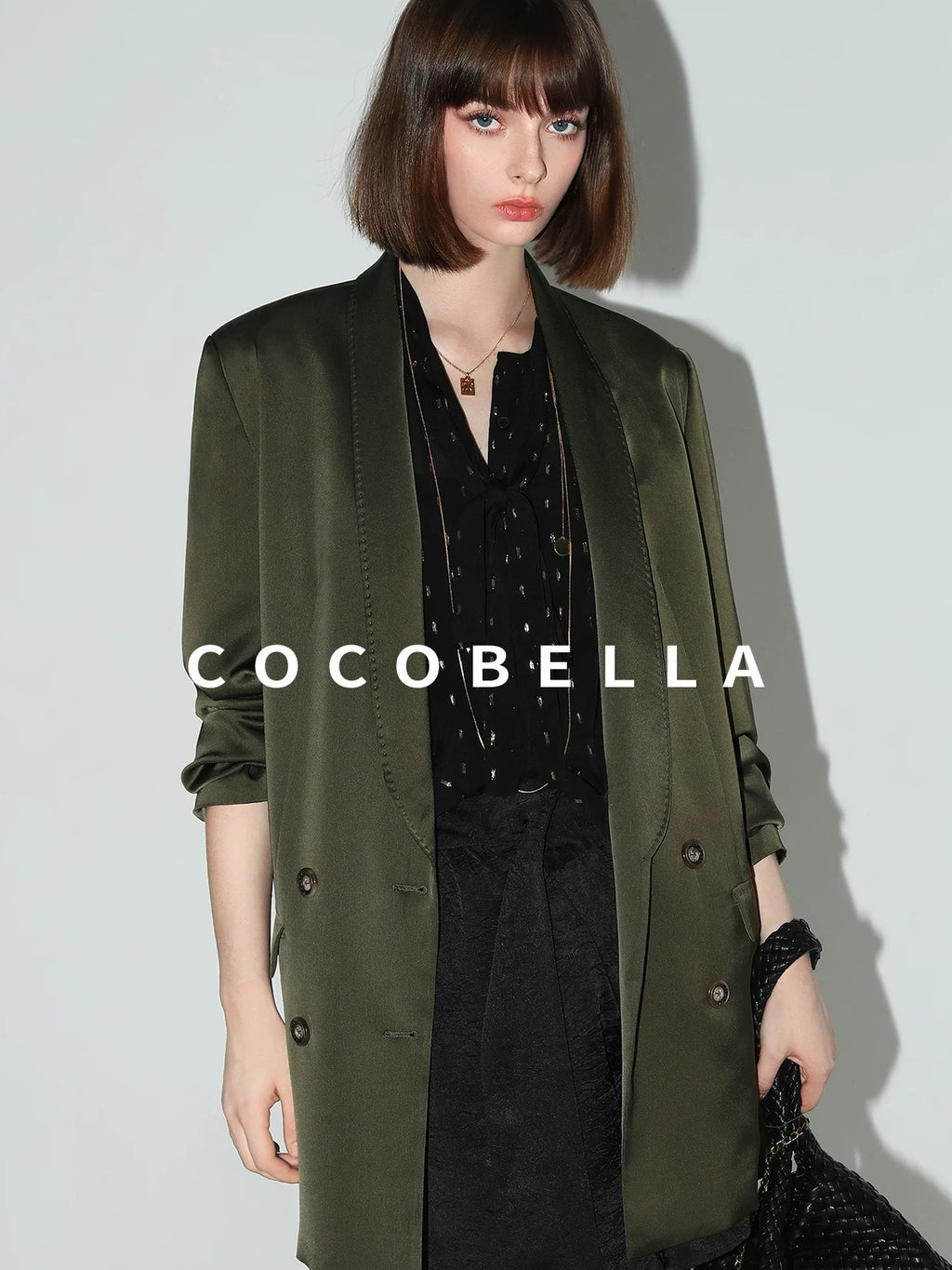 COCOBELLA Polished Avocado Green Double Breasted Straight Midlength Women Office Blazers
