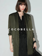 COCOBELLA Polished Avocado Green Double Breasted Straight Midlength Women Office Blazers