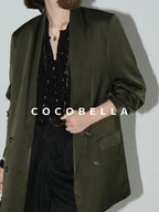 COCOBELLA Polished Avocado Green Double Breasted Straight Midlength Women Office Blazers