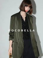 COCOBELLA Polished Avocado Green Double Breasted Straight Midlength Women Office Blazers