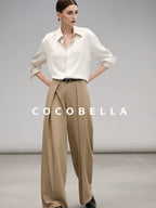 COCOBELLA Polyester Blend Striped Collared Button Front Straight Fit Office Shirts