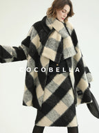 COCOBELLA Polyester Padded Two Piece Midlength Plaid Loose Fit Office Women Button Coats