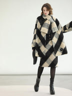 COCOBELLA Polyester Padded Two Piece Midlength Plaid Loose Fit Office Women Button Coats