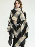 COCOBELLA Polyester Padded Two Piece Midlength Plaid Loose Fit Office Women Button Coats