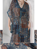 COCOBELLA Porcelain Print Tassel Lace Two Piece V Neck Batwing Adjustable Waist Dresses