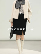 COCOBELLA Premium Double Faced Wool Straight Lapel Zipper Pockets Office Ivory Jackets