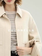 COCOBELLA Premium Double Faced Wool Straight Lapel Zipper Pockets Office Ivory Jackets