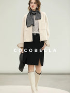 COCOBELLA Premium Double Faced Wool Straight Lapel Zipper Pockets Office Ivory Jackets