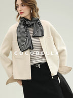 COCOBELLA Premium Double Faced Wool Straight Lapel Zipper Pockets Office Ivory Jackets