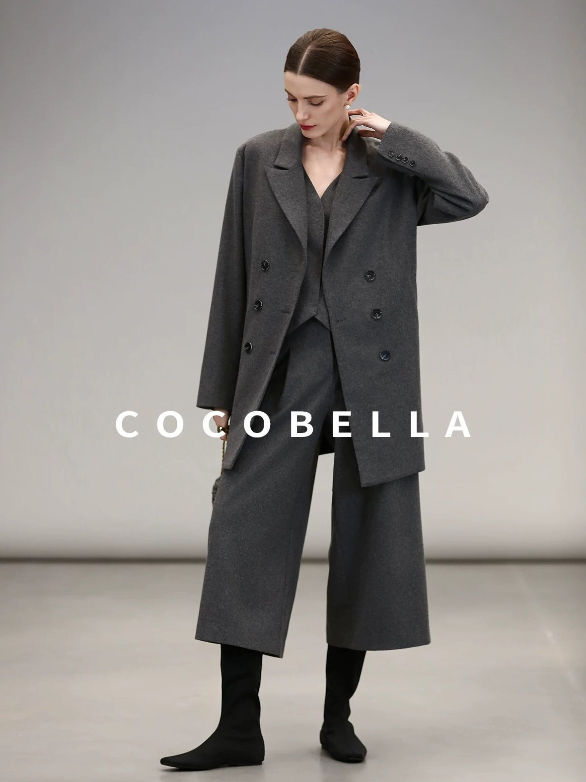 COCOBELLA Premium Lambswool Double Breasted Straight Cut Patchwork Women Blazers
