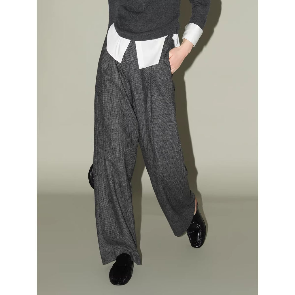 COCOBELLA_Premium_Tailored_Houndstooth_Wide_Leg_Minimal_Office_Women_Gray_Wool_Blend_Pants_MISSTT