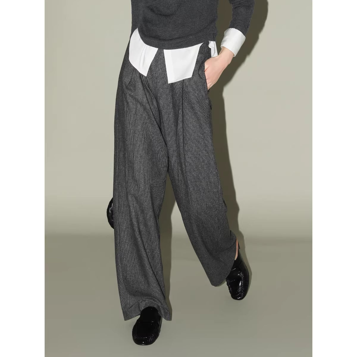 COCOBELLA_Premium_Tailored_Houndstooth_Wide_Leg_Minimal_Office_Women_Gray_Wool_Blend_Pants_MISSTT
