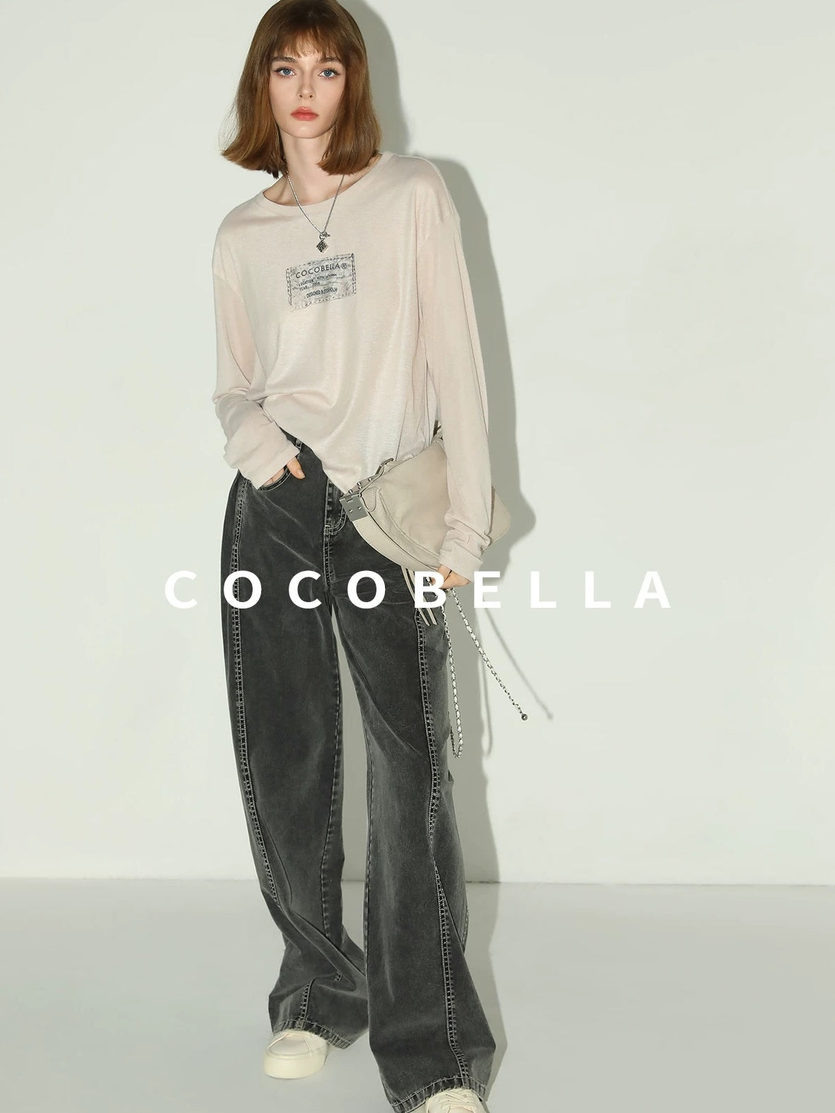 COCOBELLA Printed Lightweight Casual Straight Fit Long Sleeve Everyday Ecru Toffee Shirts