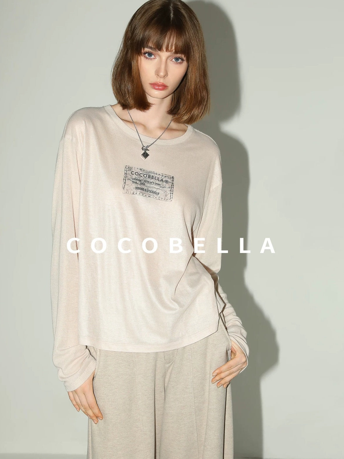 COCOBELLA Printed Lightweight Casual Straight Fit Long Sleeve Everyday Ecru Toffee Shirts