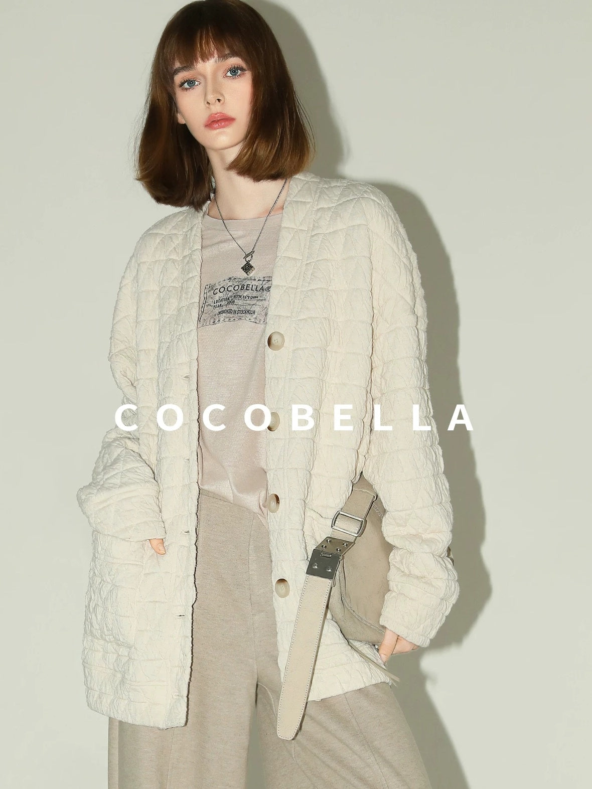 COCOBELLA Printed Lightweight Casual Straight Fit Long Sleeve Everyday Ecru Toffee Shirts